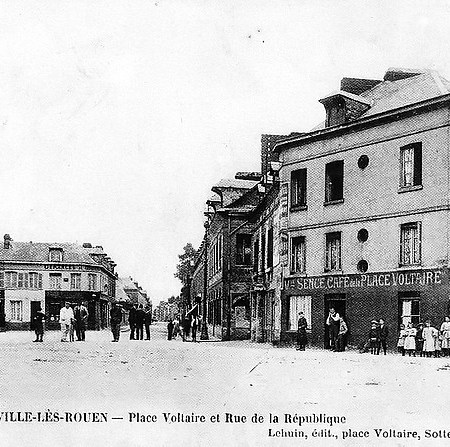 Place Voltaire rue de la République et rue Garibaldi 1908 - Sotteville-lès-Rouen