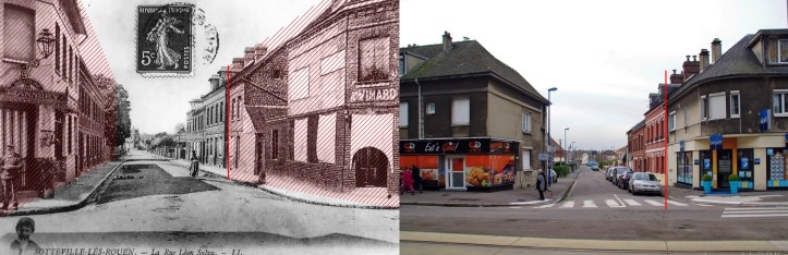 Sotteville-lès-Rouen, angle rues Garibaldi et Bouvier avant/après
