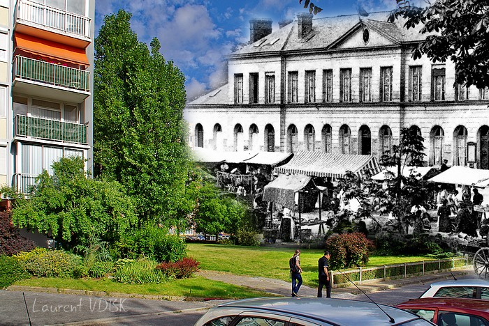 Sotteville-lès-Rouen - Espace Marcel Lods - L'ancienne mairie et le marché sur la place - Montage avant/après