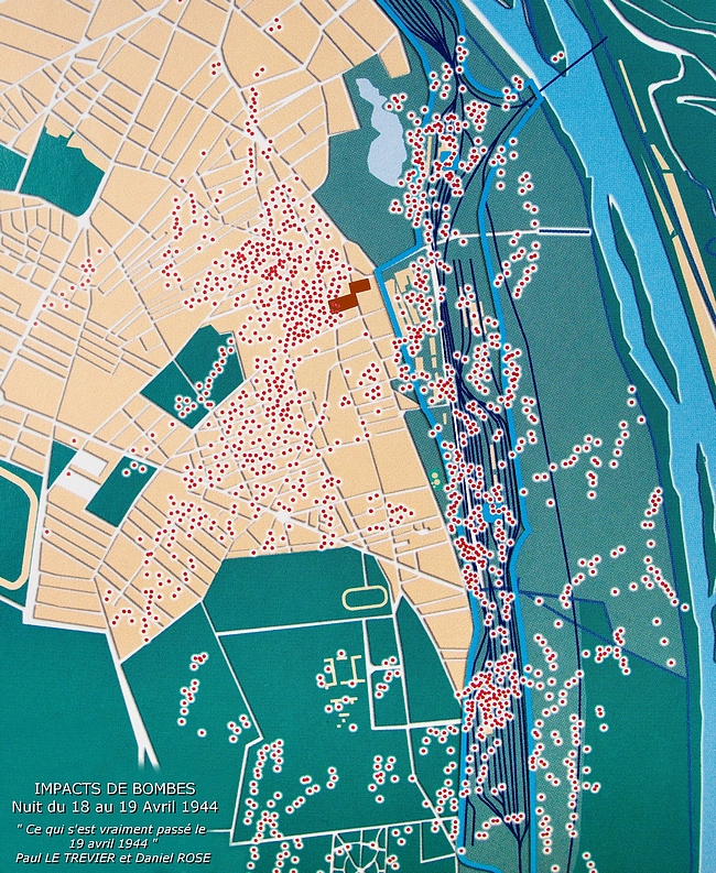 Impacts des bombes du 19 avril 1944 à Sotteville-lès-Rouen
