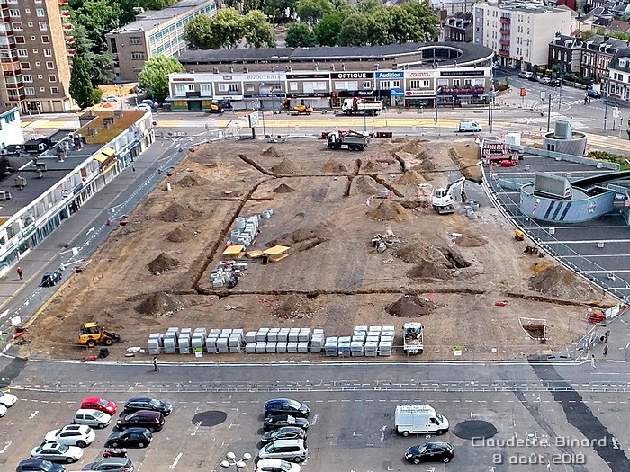 Les tranchées sur le chantier de la place de l'Hôtel de ville vu de haut - Sotteville-lès-Rouen