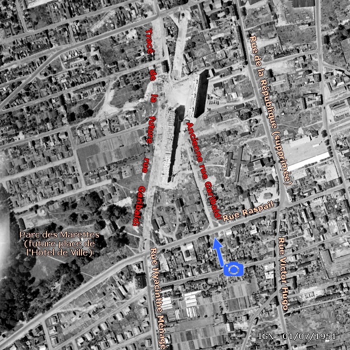Vue aérienne du changement de tracé de la rue Garibaldi à Sotteville-lès-Rouen