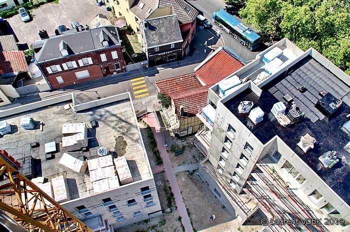 Chantier à l'angle des rues Raspail et Victor Hugo vu du haut de la grue - Sotteville-lès-Rouen