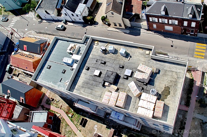 Chantier à l'angle des rues Raspail et Victor Hugo vu du haut de la grue - Sotteville-lès-Rouen