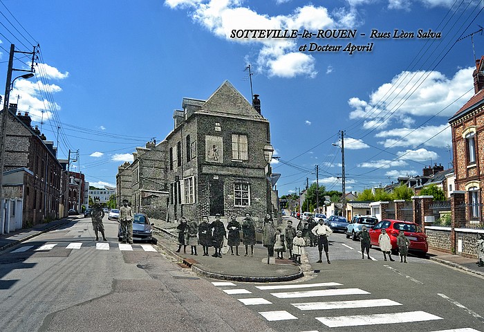 Montage avant-après (rephotographie) des rue Léon Salva et Dr Apvril à Sotteville-lès-Rouen