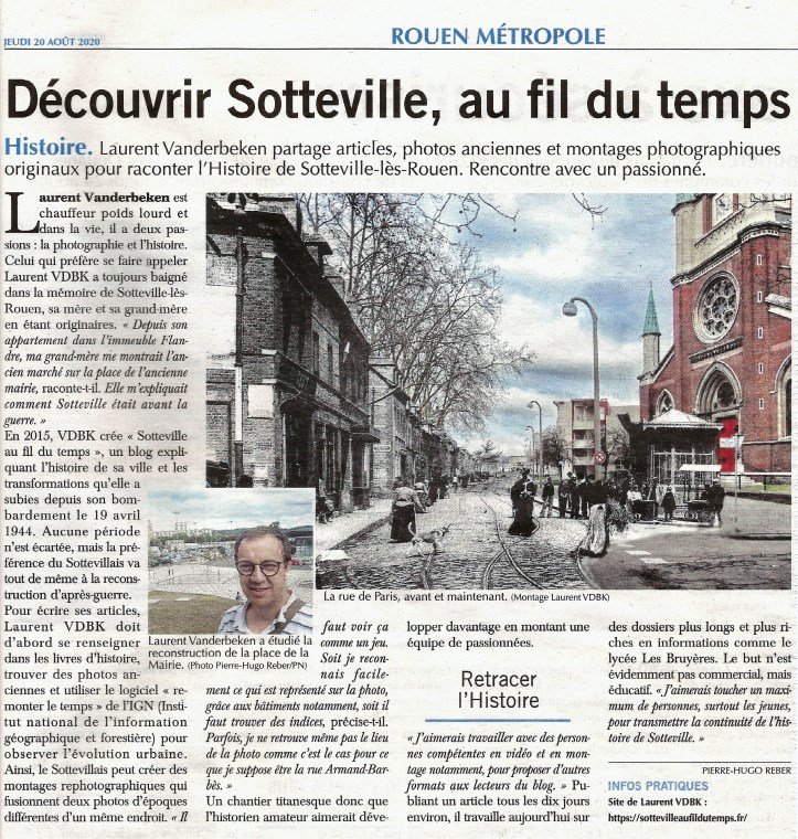 Article sur Laurent Vanderbeken pour le blog "Sotteville Au Fil Du Temps" dans le journal Paris-Normandie