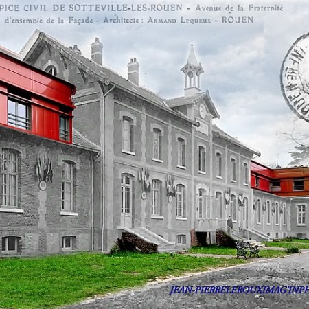 Montage rephotographique de la facade de l'Hospice du Bois-Petit à Sotteville-lès-Rouen