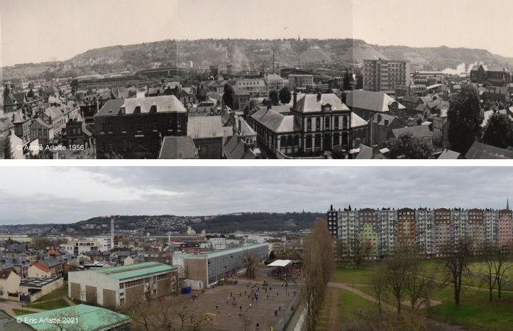 Avant/après panoramique (c)Arlatte Ecole Michelet - Reconstruction - Zone Verte - Espace Marcel Lods - Sotteville-lès-Rouen