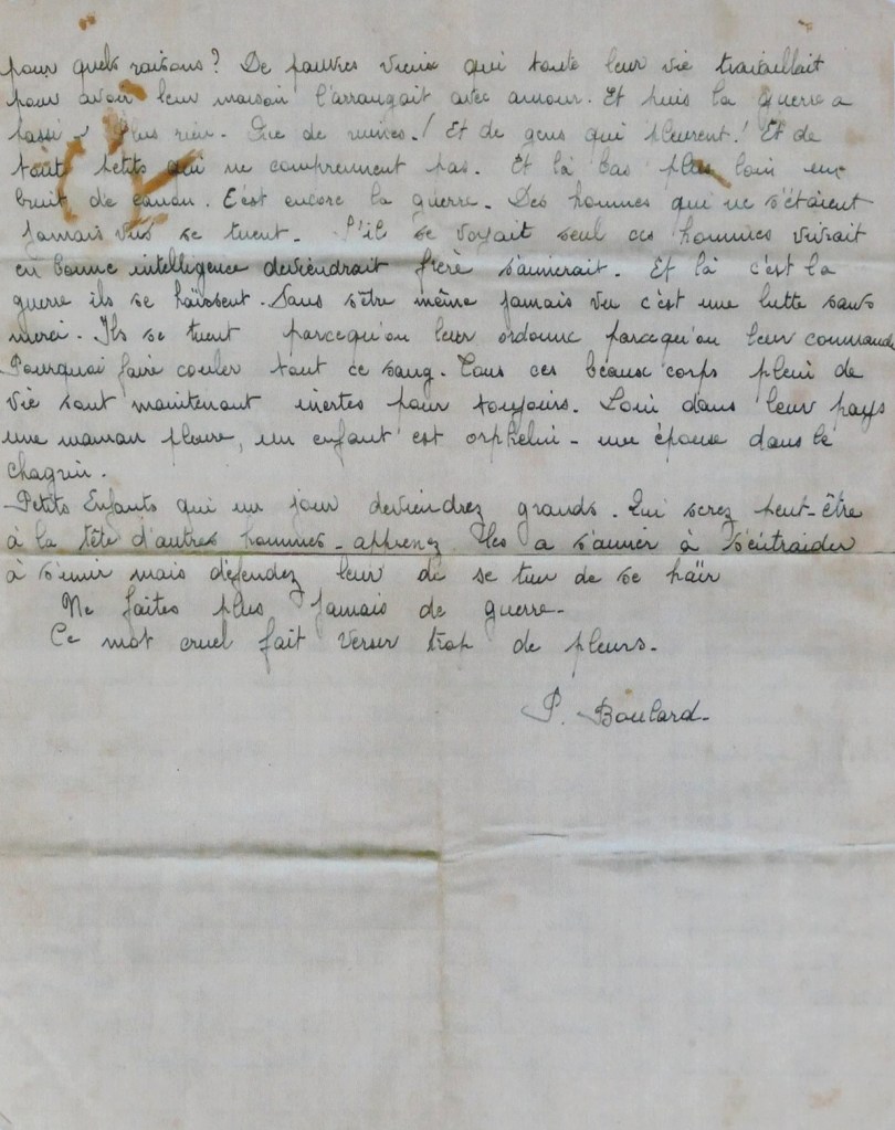 Page 2 du témoignage de Paulette Boulard après le bombardement de la nuit du 18 au 19 avril 1944 à Sotteville-lès-Rouen