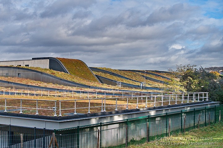 Les toits ondulés et végétalisés des ateliers du lycée Marcel Sembat à Sotteville-lès-Rouen, après la rénovation de 2006-2011