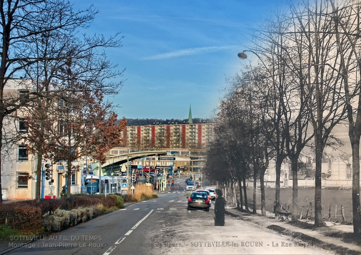 Montage, fusion, rephotographie : Rue Raspail et avenue Jean-Jaurès, Sotteville-lès-Rouen
