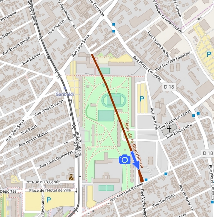 Plan de la rue et place de la République à Sotteville-lès-Rouen