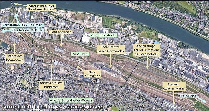 Schéma des infrastructures ferroviaires SNCF à Sotteville-lès-Rouen